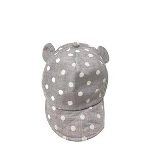 Light Gray Polka Dot Toddler Hat Ear Flaps Hook Loop Adjustable